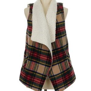 Maurices Plaid Sherpa Lined Vest - Red, Black, Tan